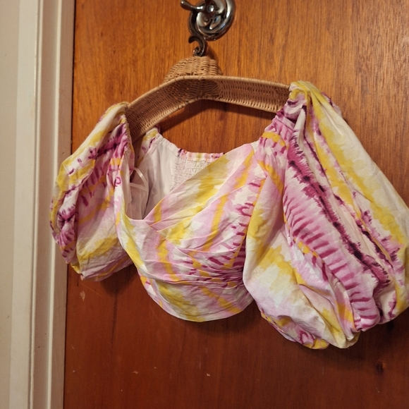 Tie Dyed Boho Cropped Puff Sleeve Top Ladies Small SHEIN Exotic Belly Dancer - Picture 4 of 4